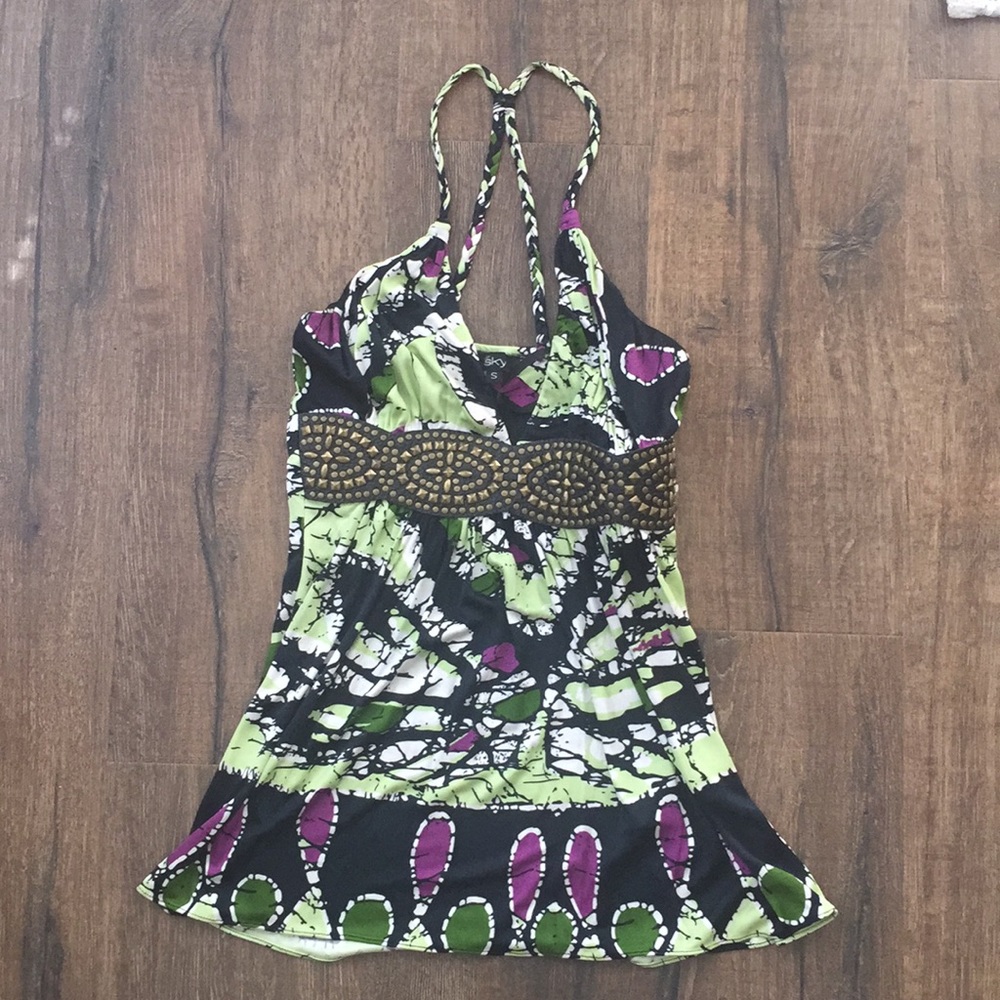 Studded band print top